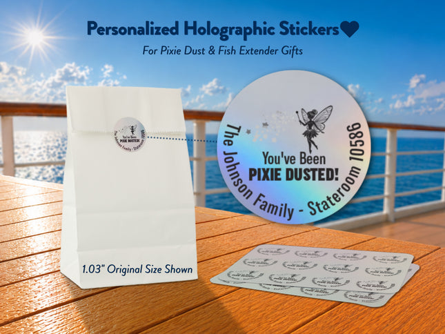 Personalized Pixie Dust Gift Bag Stickers - Holographic Fairy Magic Wand