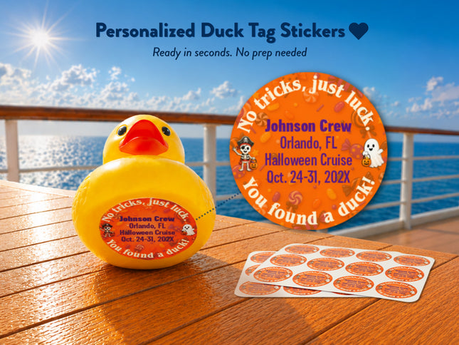 Duck Tag Stickers - Happy Ghost and Skeleton Trick-or-Treat Theme