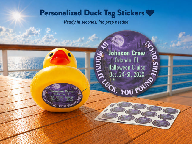 Duck Tag Stickers - Purple Moonlit Graveyard Theme
