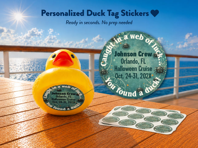 Duck Tag Stickers - Mystic Green Spiderweb Theme