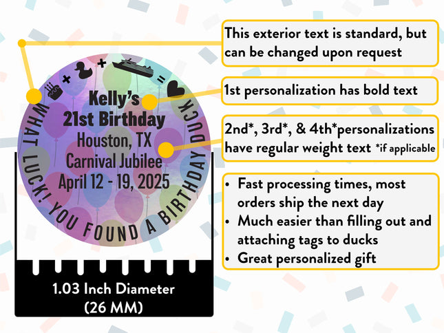 Duck Tag Stickers - Birthday Balloon Background Holographic