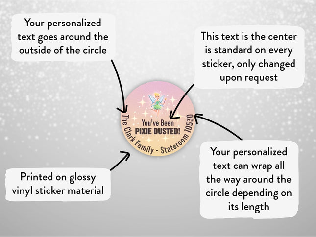 Pixie Dust / Fish Extender Gift Tags - Round Full Color Stickers You've Been Pixie Dusted Fairy