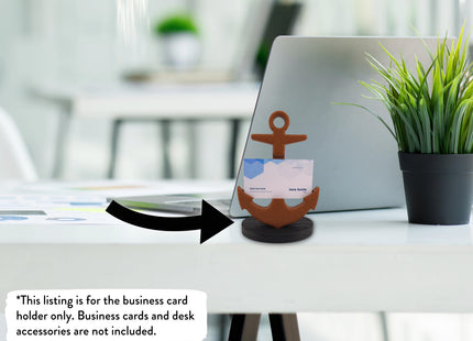 Business Card Holder - Rusty Ships Anchor With Black Wood Grain Base