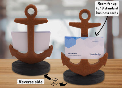 Business Card Holder - Rusty Ships Anchor With Black Wood Grain Base