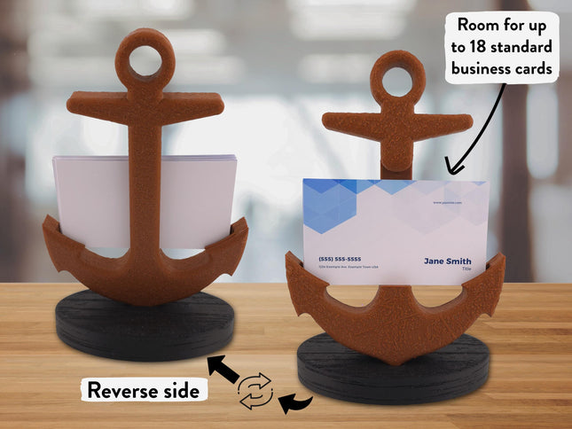 Business Card Holder - Rusty Ships Anchor With Black Wood Grain Base