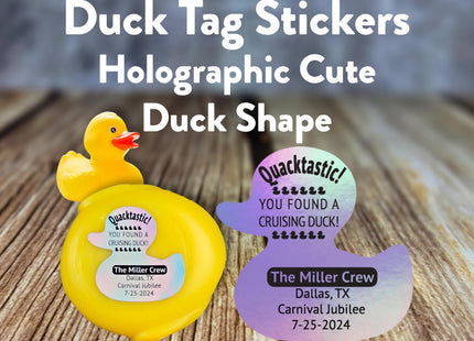 Duck Tag Stickers - Holographic Duck Shaped