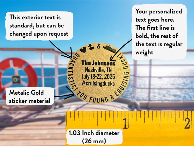 Duck Tag Stickers - Metallic Gold Heart, Duck & Ship Logos