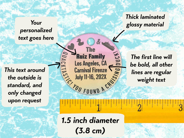 Duck Hang Tag - Round Gradient Background Heart, Duck & Ship Logos