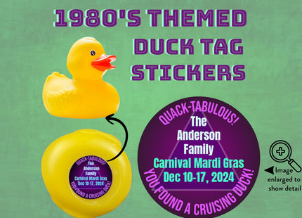 Duck Tag Stickers - Purple 80's Theme