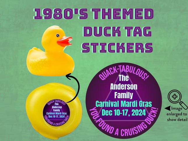 Duck Tag Stickers - Purple 80's Theme