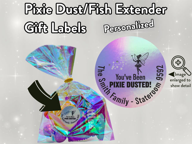 Pixie Dust / Fish Extender Gift Tags - Round Holographic Stickers You've Been Pixie Dusted Fairy