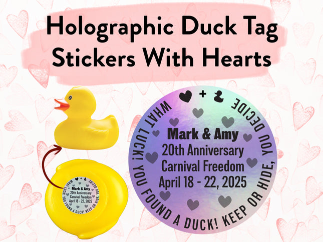 Duck Tag Stickers -  Holographic Hearts