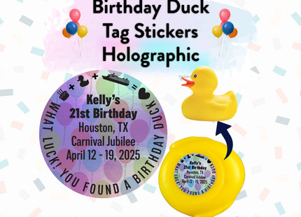 Duck Tag Stickers - Birthday Balloon Background Holographic