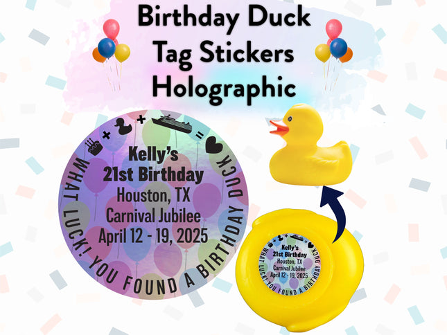 Duck Tag Stickers - Birthday Balloon Background Holographic