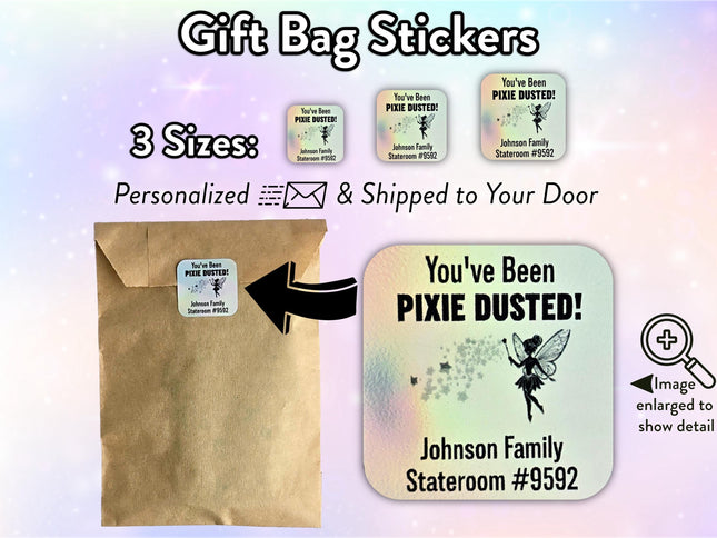Pixie Dust / Fish Extender Gift Tags - Square Holographic Stickers You've Been Pixie Dusted Fairy