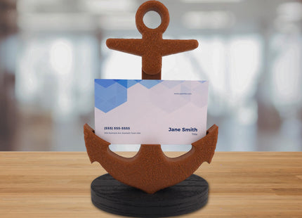 Business Card Holder - Rusty Ships Anchor With Black Wood Grain Base