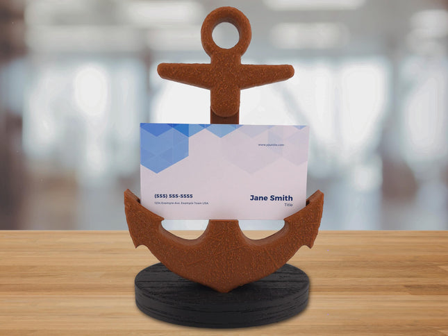 Business Card Holder - Rusty Ships Anchor With Black Wood Grain Base